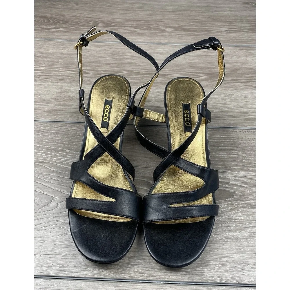Ecco Women's Leather Slingback Strap Wedge Heels Black Size 40 US 9 - Picture 2 of 9